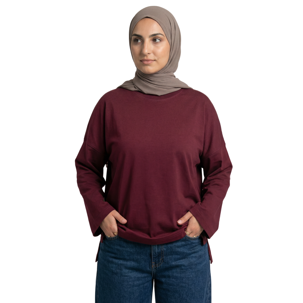 Basic Long Sleeve Oversized Cotton Women T-Shirt