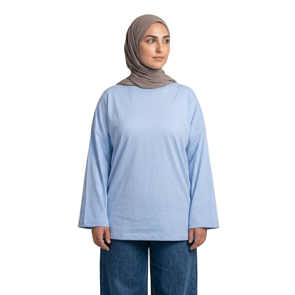 Basic Long Sleeve Oversized Cotton Women T-Shirt