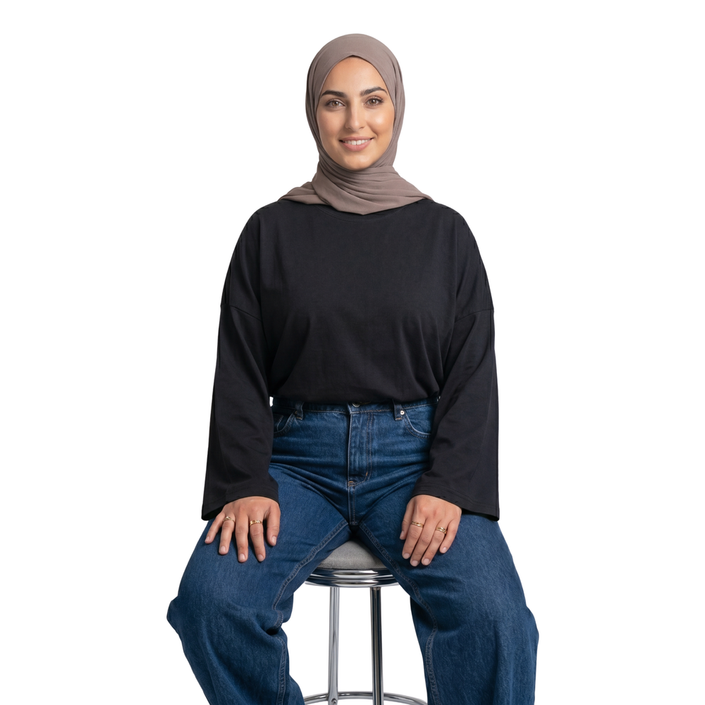Basic Long Sleeve Oversized Cotton Women T-Shirt