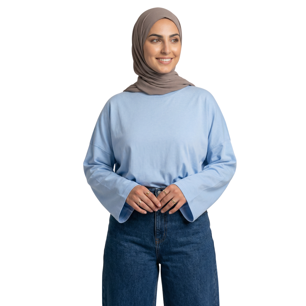 Basic Long Sleeve Oversized Cotton Women T-Shirt