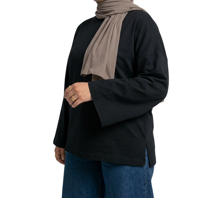 Basic Long Sleeve Oversized Cotton Women T-Shirt