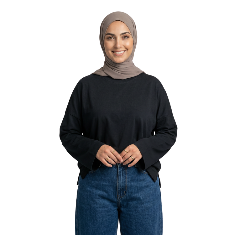 Basic Long Sleeve Oversized Cotton Women T-Shirt