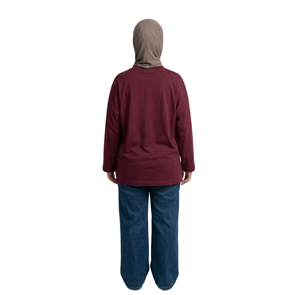 Basic Long Sleeve Oversized Cotton Women T-Shirt