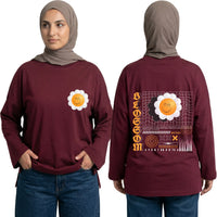 Blossom Long Sleeve Oversized Cotton Women T-Shirt