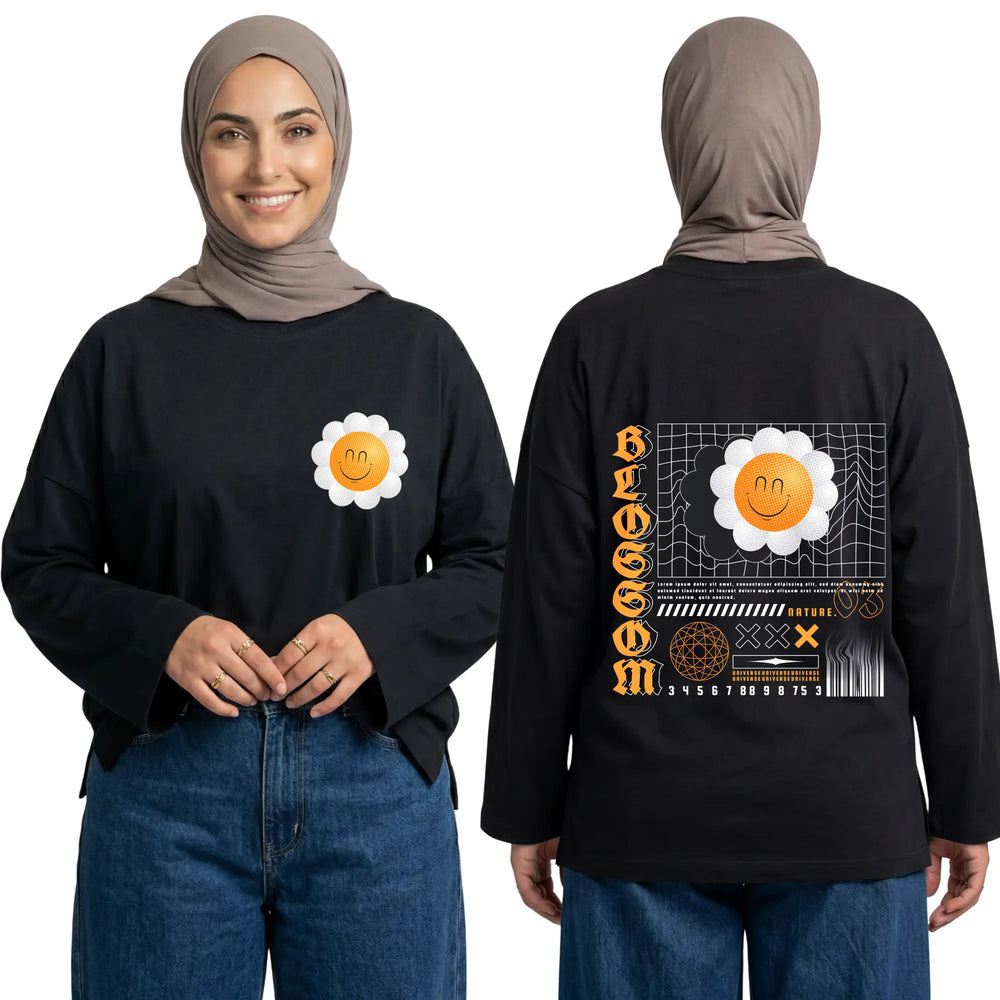 Blossom Long Sleeve Oversized Cotton Women T-Shirt