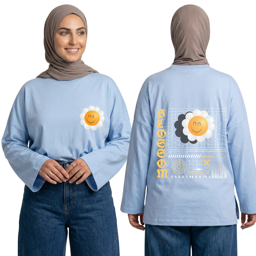 Blossom Long Sleeve Oversized Cotton Women T-Shirt
