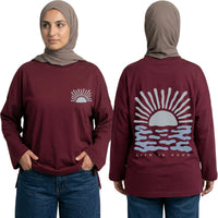 Life Is Good Long Sleeve Oversized Cotton Women T-Shirt