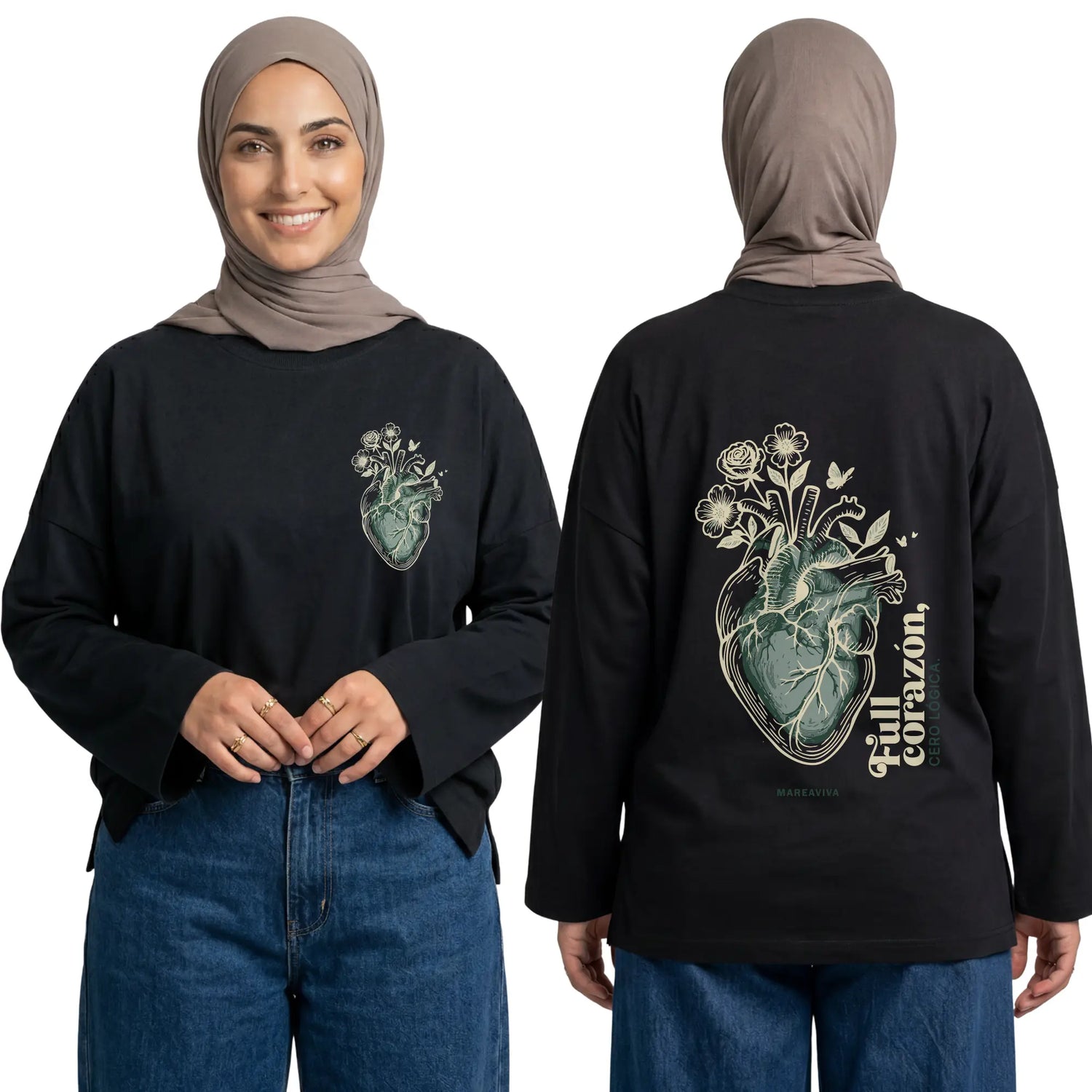 Mareaviva Heart Long Sleeve Oversized Cotton Women T-Shirt