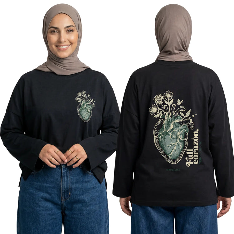 Mareaviva Heart Long Sleeve Oversized Cotton Women T-Shirt