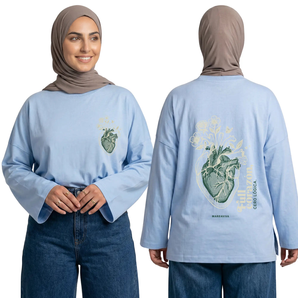 Mareaviva Heart Long Sleeve Oversized Cotton Women T-Shirt