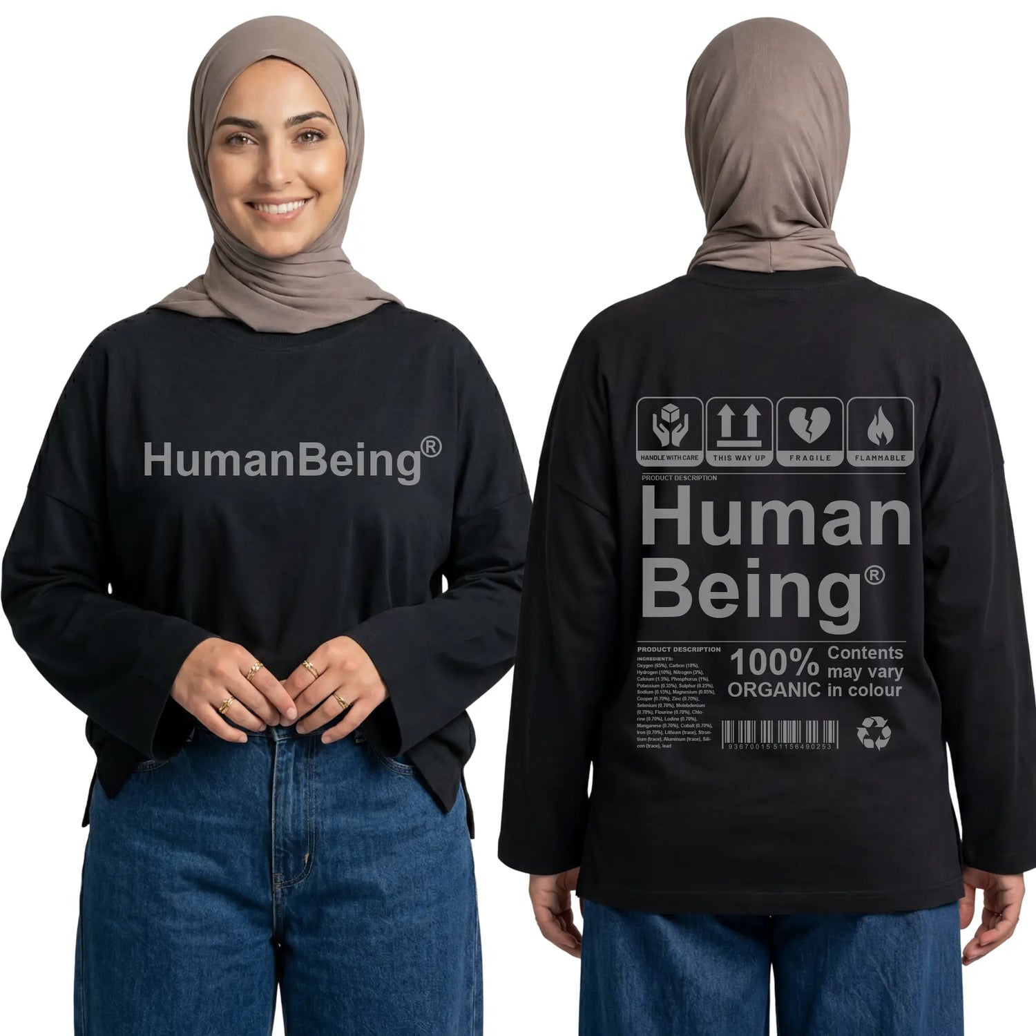 Human Being Long Sleeve Oversized Cotton Women T-Shirt