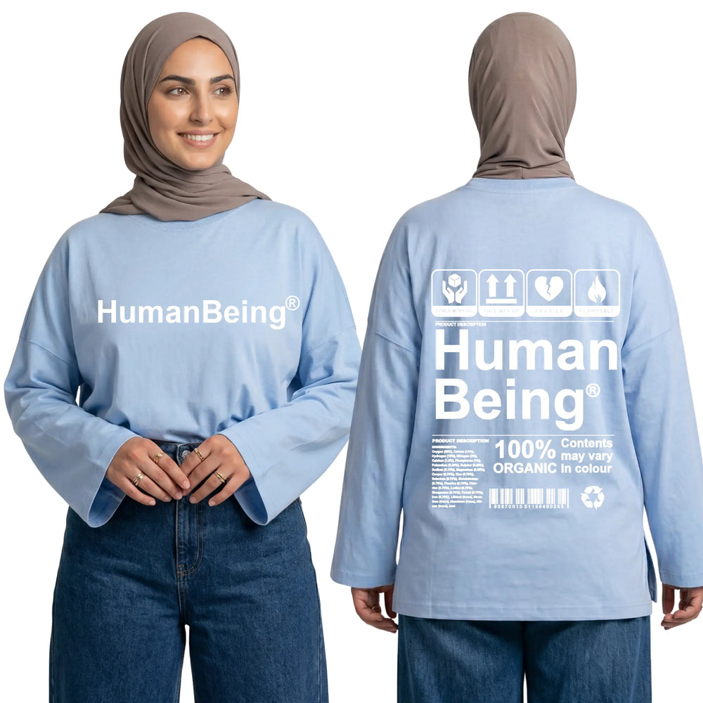 Human Being Long Sleeve Oversized Cotton Women T-Shirt