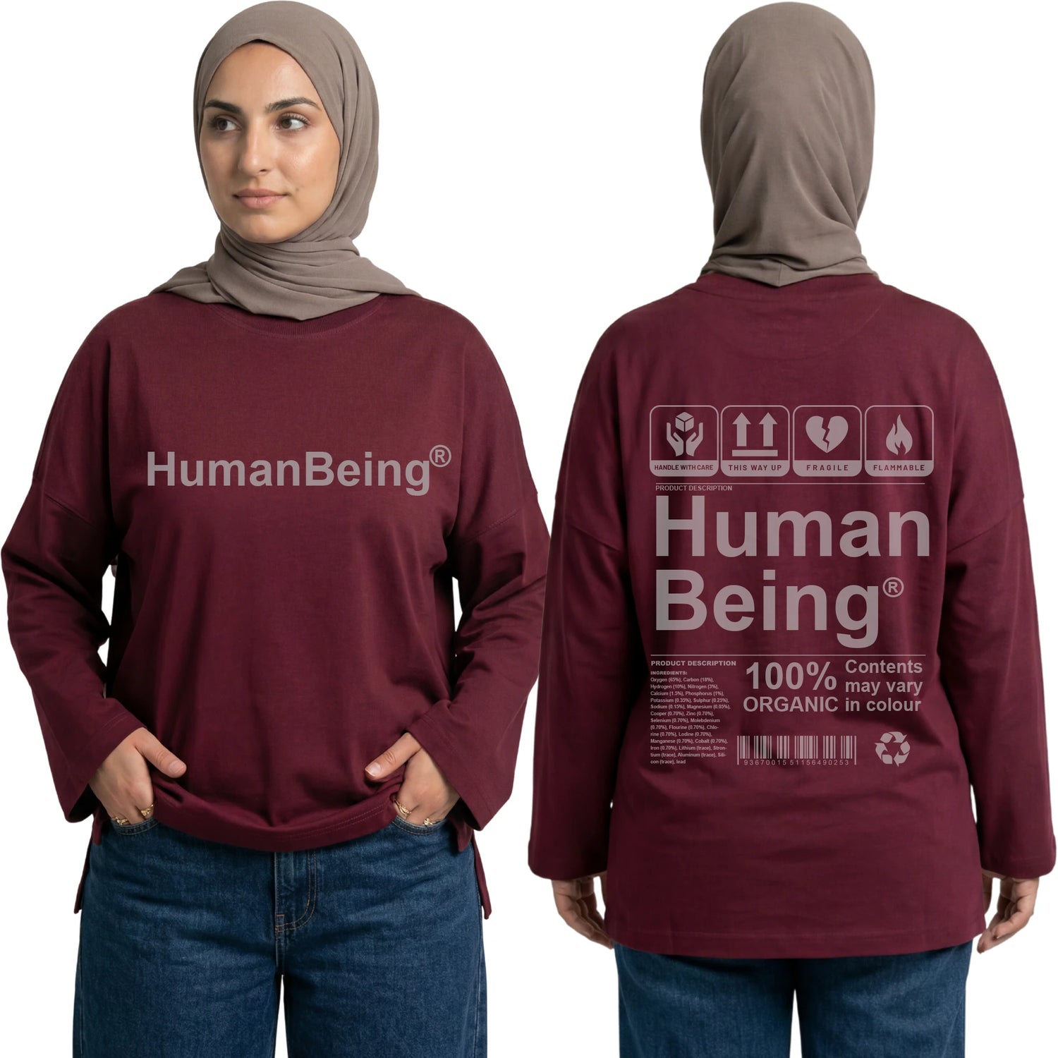 Human Being Long Sleeve Oversized Cotton Women T-Shirt