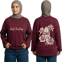Just Surfing Long Sleeve Oversized Cotton Women T-Shirt