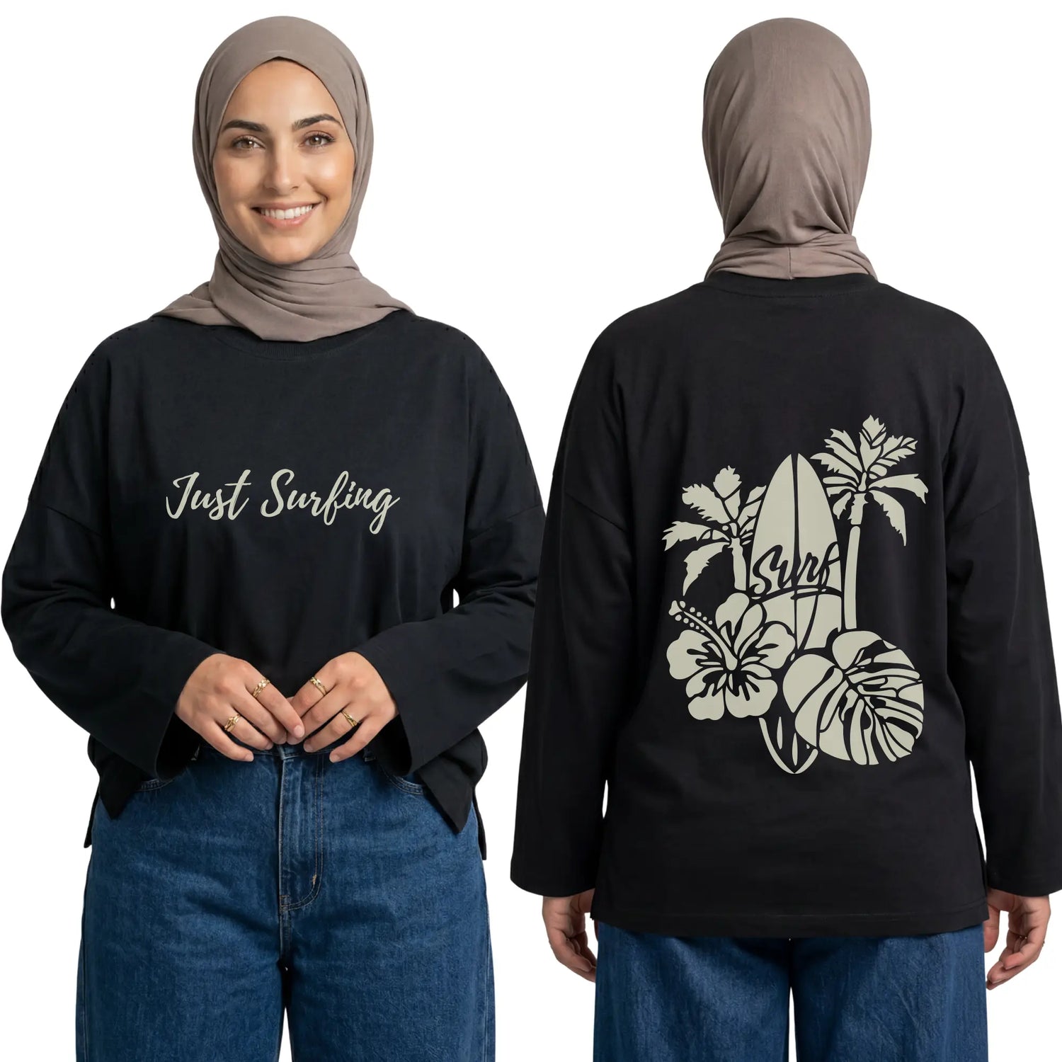 Just Surfing Long Sleeve Oversized Cotton Women T-Shirt
