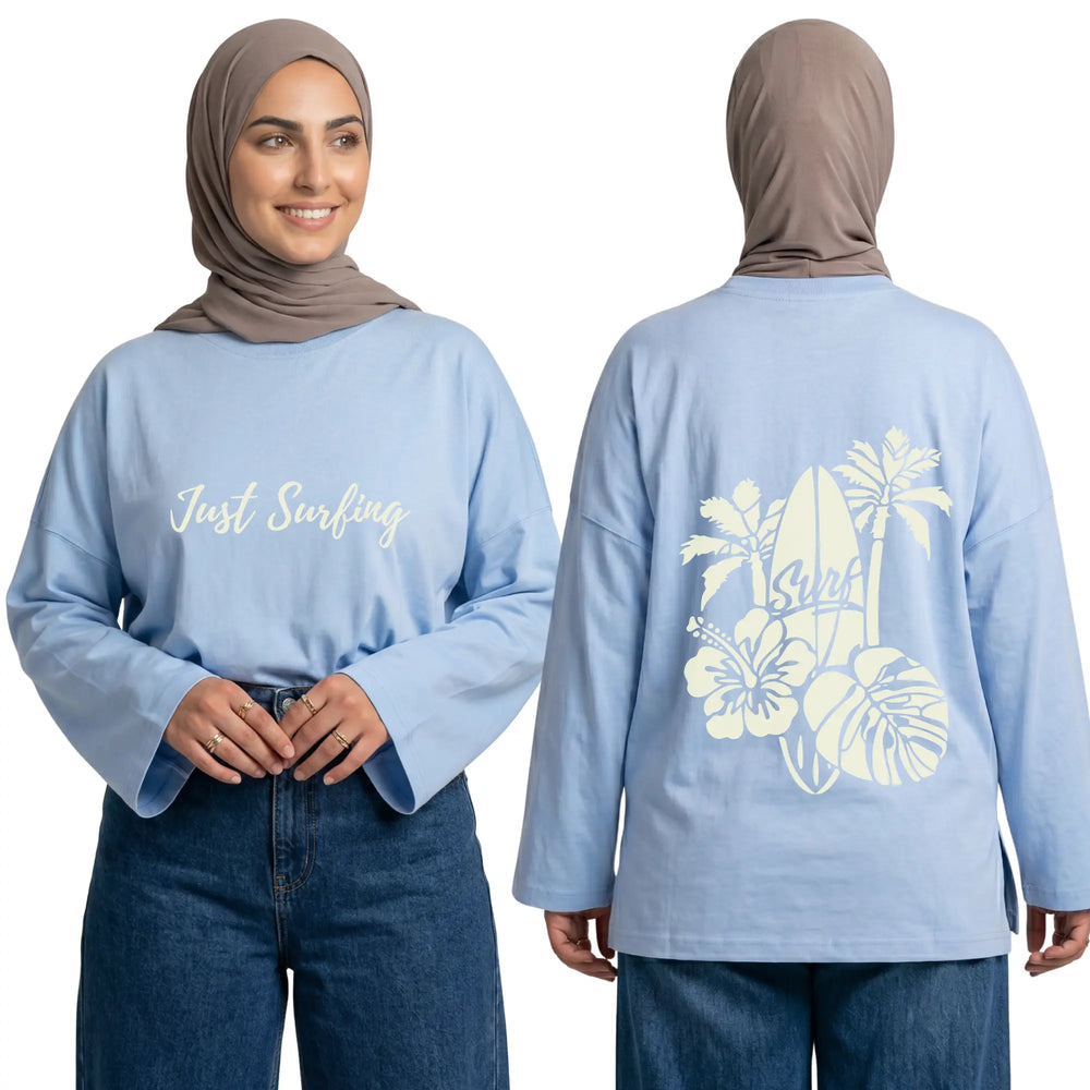 Just Surfing Long Sleeve Oversized Cotton Women T-Shirt