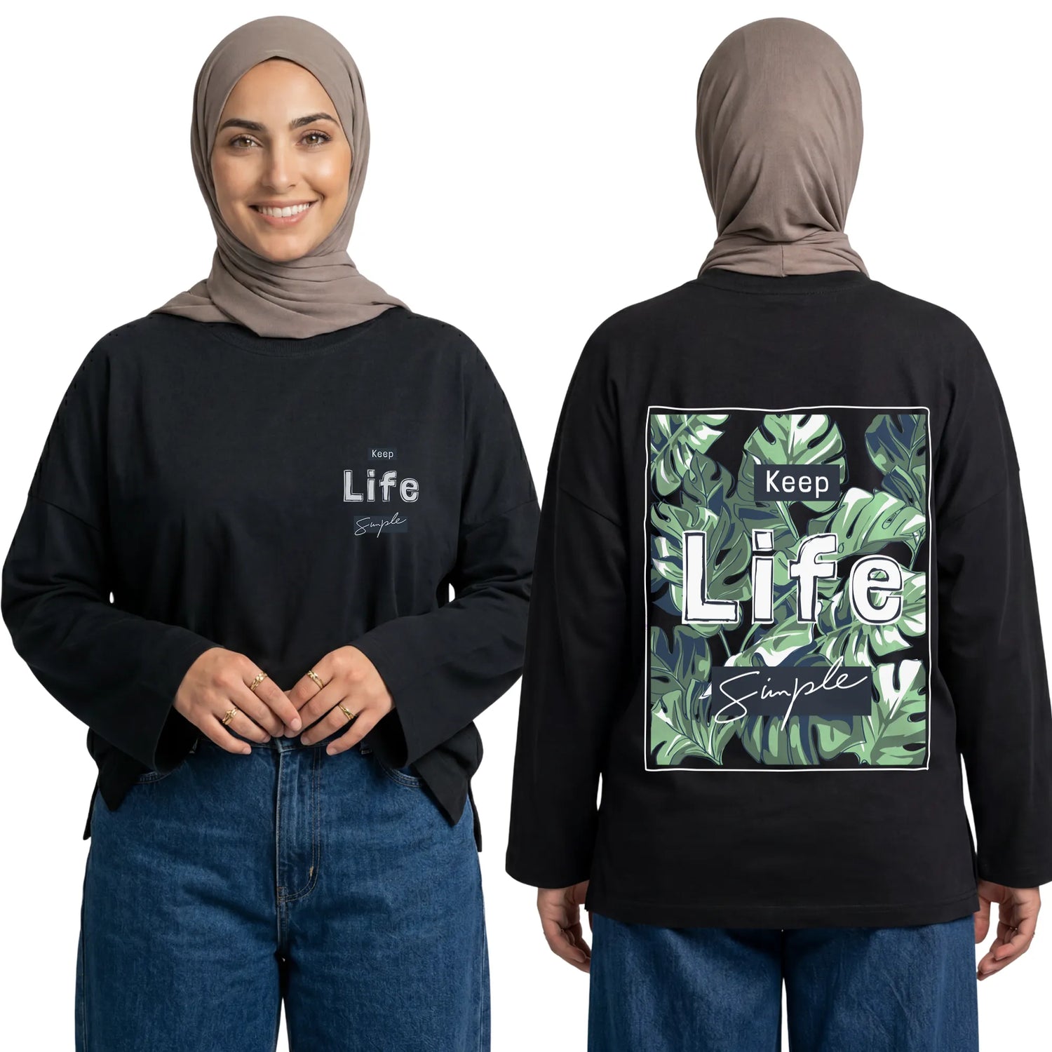 Keep Life Simple Long Sleeve Oversized Cotton Women T-Shirt