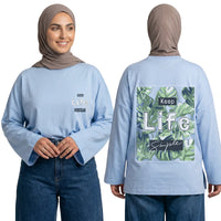 Keep Life Simple Long Sleeve Oversized Cotton Women T-Shirt