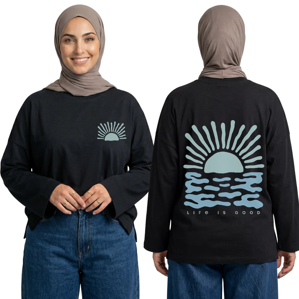 Life Is Good Long Sleeve Oversized Cotton Women T-Shirt