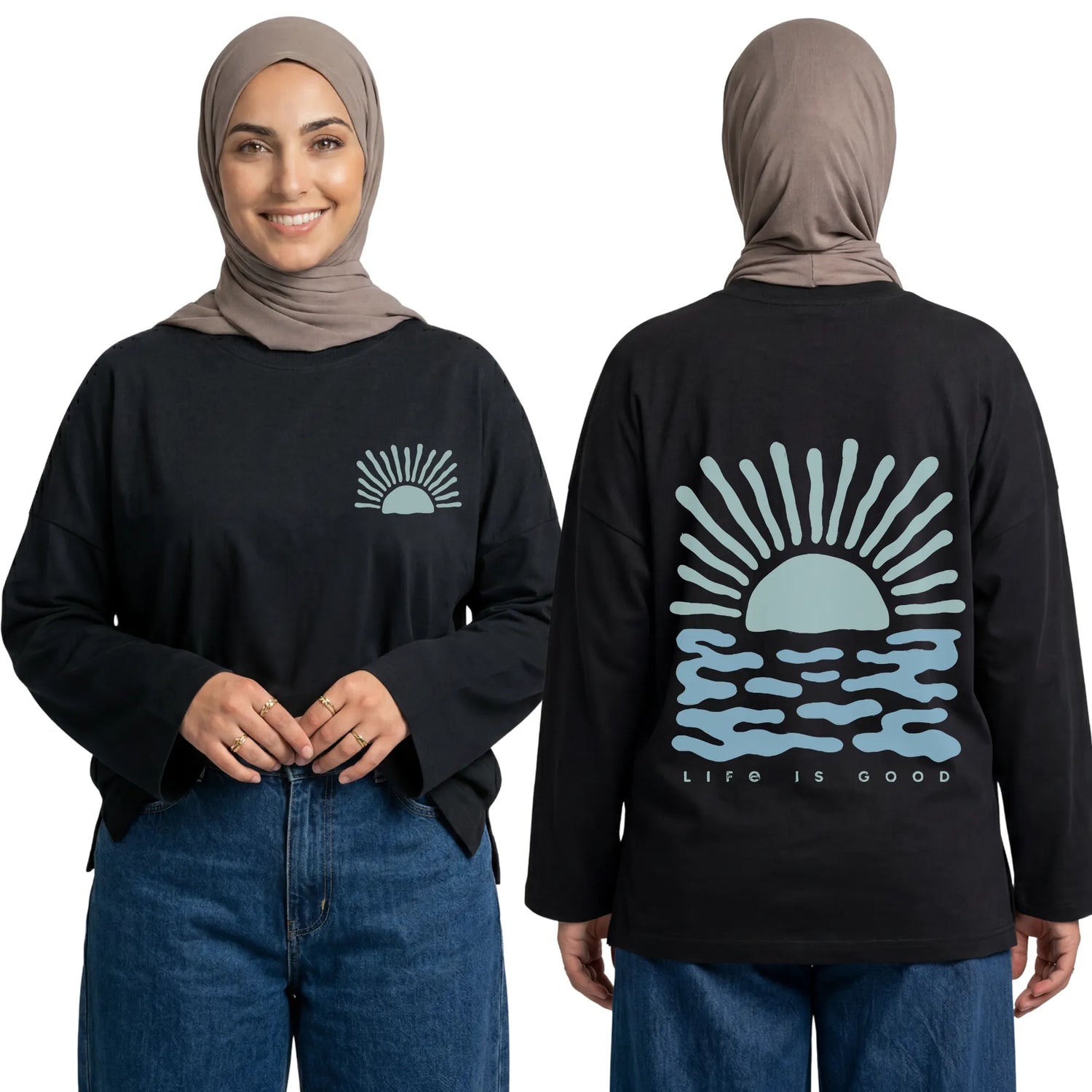 Life Is Good Long Sleeve Oversized Cotton Women T-Shirt