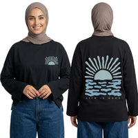Life Is Good Long Sleeve Oversized Cotton Women T-Shirt