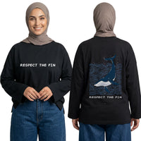 Respect The Fin Long Sleeve Oversized Cotton Women T-Shirt
