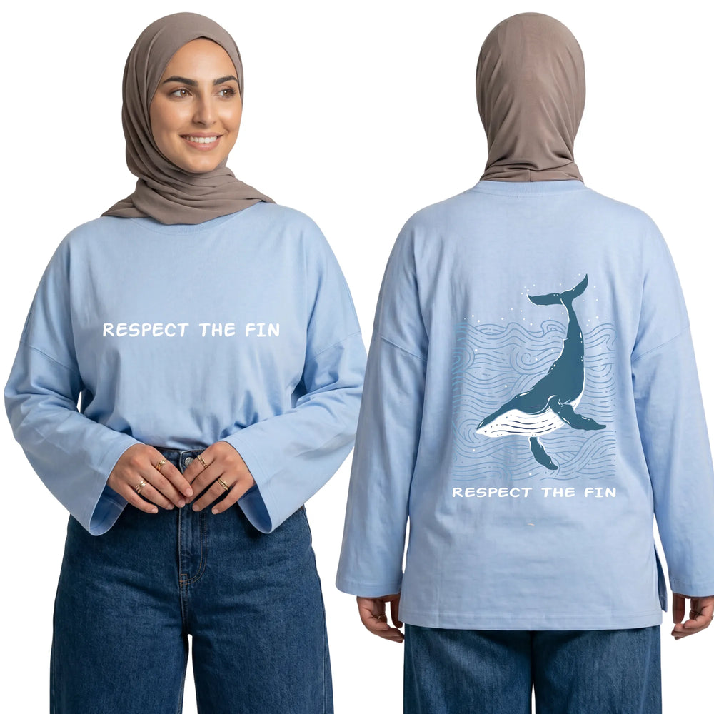 Respect The Fin Long Sleeve Oversized Cotton Women T-Shirt