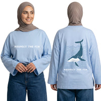 Respect The Fin Long Sleeve Oversized Cotton Women T-Shirt