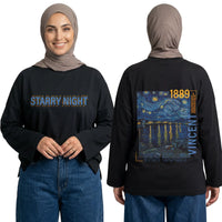 Starry Night By Vincent Van Gogh Long Sleeve Oversized Cotton Women T-Shirt